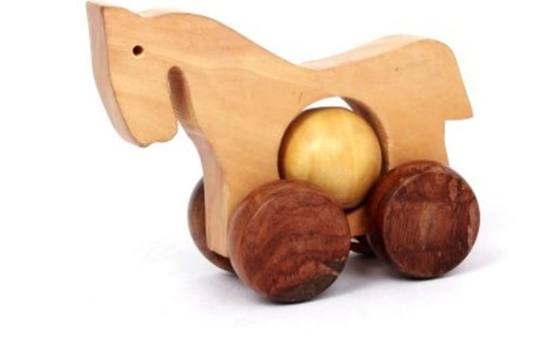 Desi Karigar Wooden Toy Horse with wheels - for Kids & Home Decor