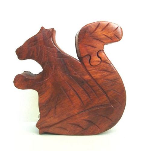 Desi Karigar Sheesham Wood Puzzle Box. Squirrel Trinket Keepsake box