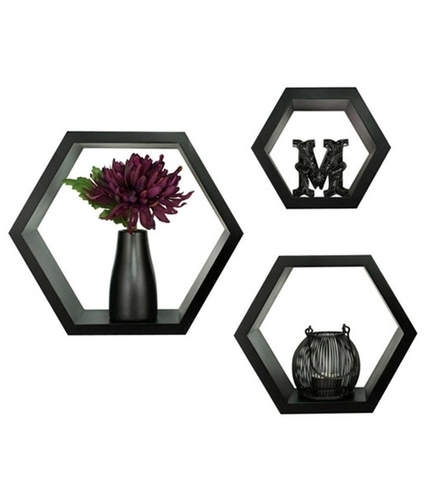 Desi Karigar Fancy 3 Pcs Hexagonal Wooden Wall Shelf black