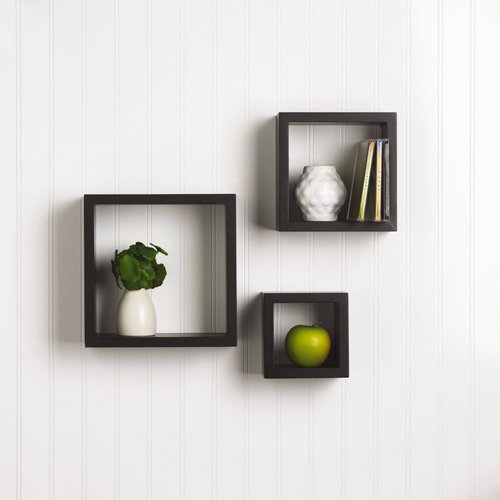 Desi Karigar 3 Pcs Square Wooden Wall Shelf black