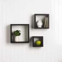 Desi Karigar 3 Pcs Square Wooden Wall Shelf black