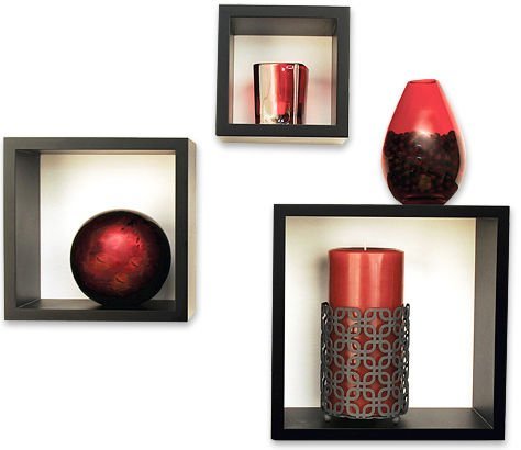 Desi Karigar Wall Mount Shelves Square Shape Set of 3 Wall Shelves Black