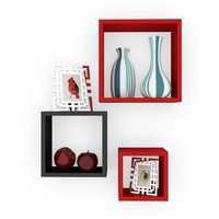 Desi Karigar Wall Mount Shelves Square Shape Set of 3 Wall Shelves Red & Black