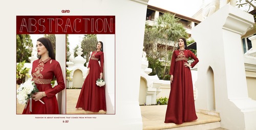 Red Buy Silk Bhagalpuri Gown Style Kurti Online
