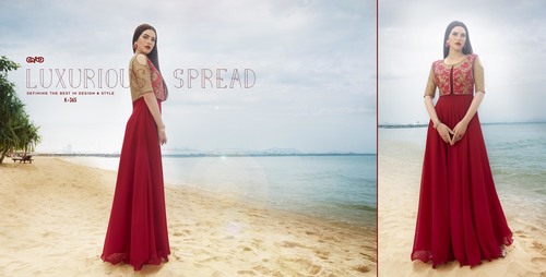 Buy Faux Georgette & Raw Silk Gown Style Kurti Online Size: Small