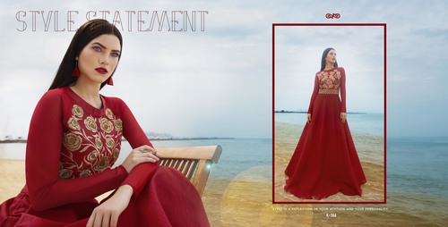 Red Shop Bhagalpuri Silk Gown Style Kurti Online