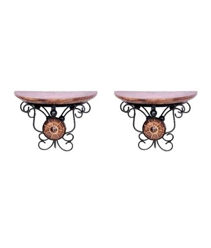 Desi Karigar Brown Wooden Handmade Wall Shelves (Set of 2)