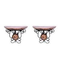 Desi Karigar Brown Wooden Handmade Wall Shelves (Set of 2)