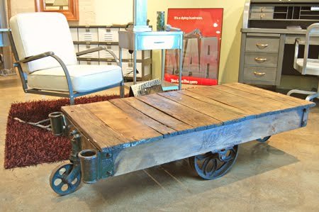 Recycled Industrial Coffee Table Design: Without Rails