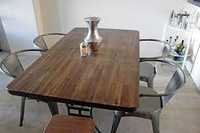 Polished Wood And Metal Dining Set With Tolix Chair