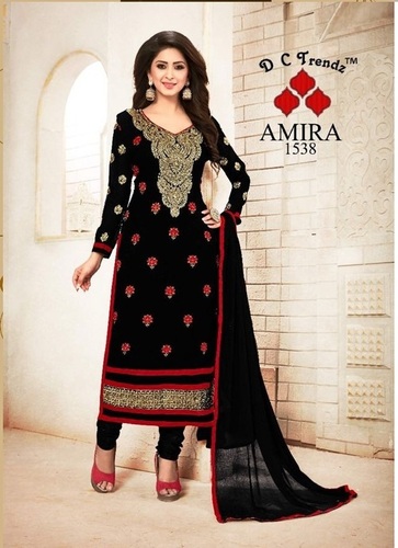 Fancy Salwar Kameez - Cotton Silk Fabric, Black and Red Color | Full Sleeves, Summer & Winter Wear with Pure Bember Georgette Dupatta