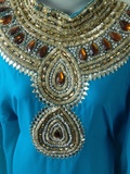 Gold embroidered stone work long length party wear kaftan farasha dress