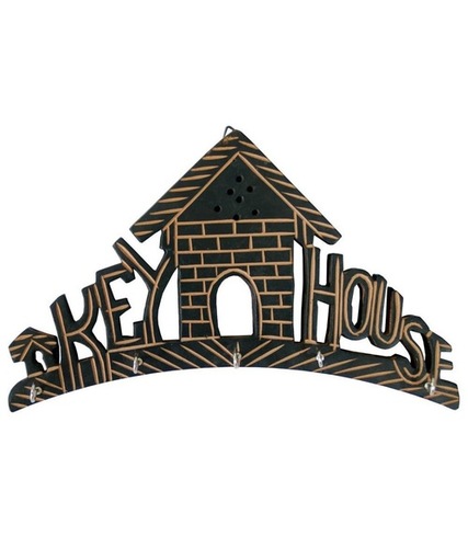 Desi Karigar Wooden Wall Hanging Key Hooks Home Shaped