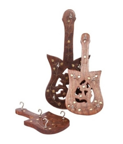 Desi Karigar Wooden Guitar Key Holder Set Of 3 Pieces