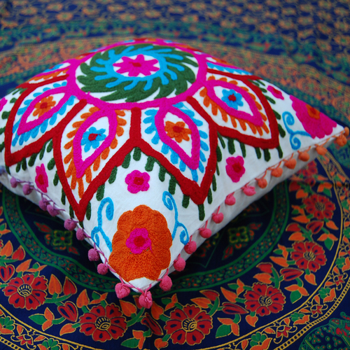 Indian Suzani Cushion Cover Throw Decorative Cotton Pillow Case