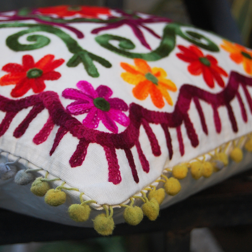 indian suzani hand embroidered cushion cover decorative throw cotton pillow case 16x16''