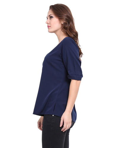 Ladies Top - Polyester Poly Crepe, Length 660.4 mm, Bust 914.4 mm, Hip 34 cm, Waist 36, Color Navy Blue, Regular Fit, Sleeveless, Zipper Closure, Breathable, Cool Dry, Quick Dry