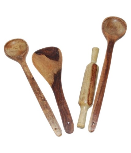 Desi Karigar Wooden 3 Ladles & 1 Rolling Pin