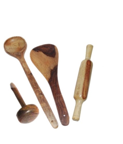 Desi Karigar Wooden 2 Ladles 1 Masher And 1 Rolling