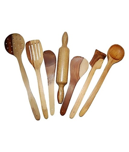 Desi Karigar Wooden Spoon Set of 7 Pcs/ Wooden Spatula, Ladle & Kitchen Tools Set