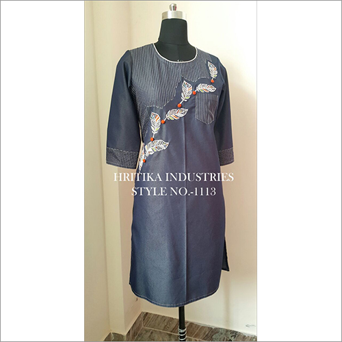 Embroidered Cotton Slub Kurtis