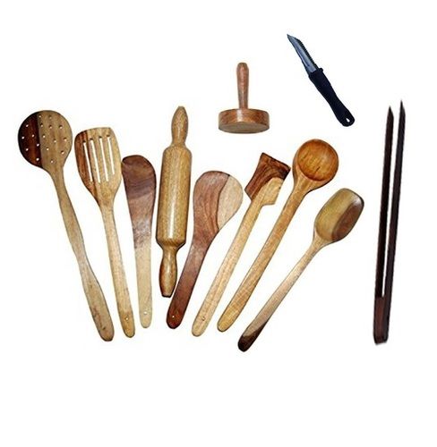 Desi Karigar Wooden Spoon Set of 11 Pcs/ Wooden Spatula, Ladle & Kitchen Tools Set