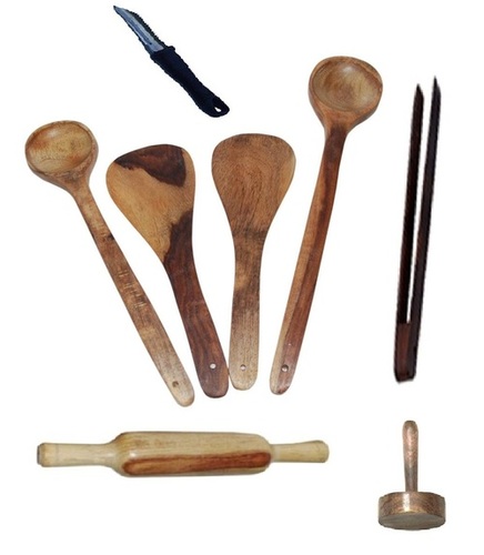 Desi Karigar Wooden ladles, rolling pin, masher, peeler and chimta