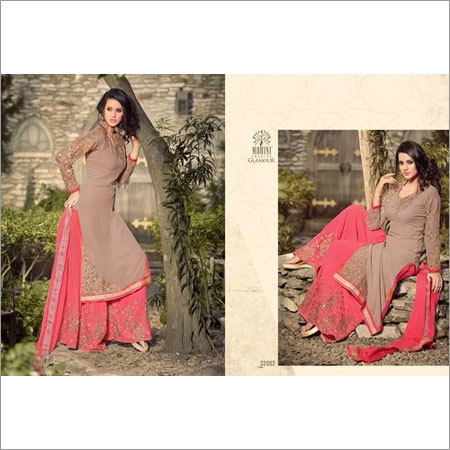Grey & Pink Shop Designer Plazzo Style Suit Online