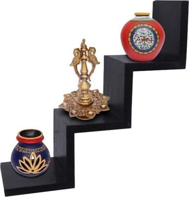 Desi Karigar Floating W Shape Wooden Wall Shelf