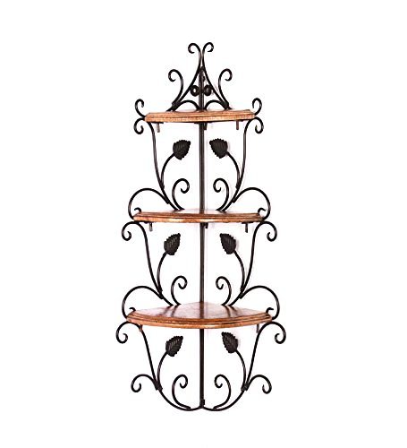 Desi Karigar Wall Mounted Wooden corner rack home decor carved furniture shelves