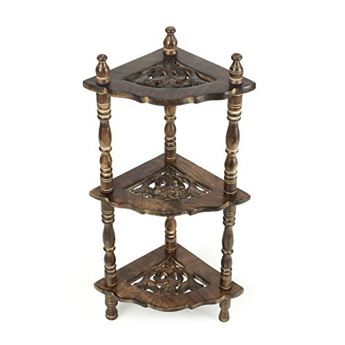 Desi Karigar Wooden mini corner rack side table home decor carved end table furniture shelves