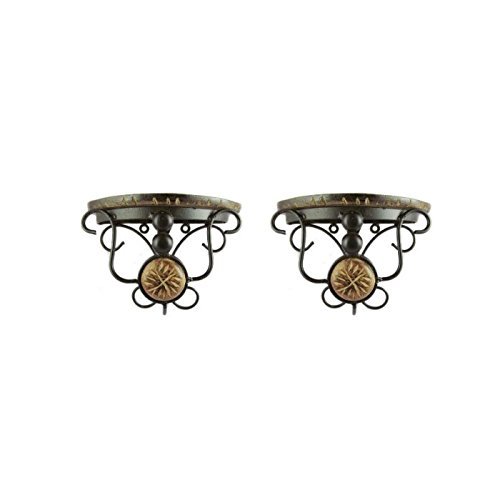 Desi Karigar Beautiful Wood Shelf And wrought iron Fancy Brown Wooden Handicrafts Bracket Holder Pack of 2