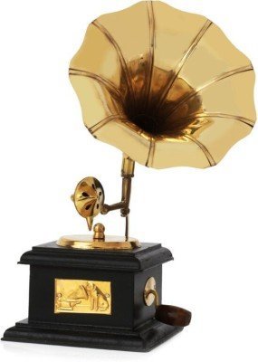 Desi Karigar Handmade Wooden Vintage Gramophone Brass Showpiece 9 Inch Height