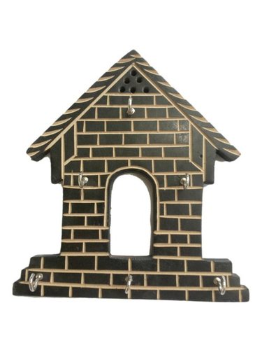 Desi Karigar Wooden Hut Shape Wall Decor Key Holder ( Black, 7 X 8 inch )