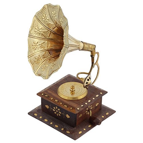 Desi Karigar Handmade Wooden Vintage Dummy Gramophone Player Replica