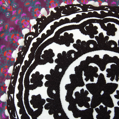 Black & White Indian Suzani Cushion Cover