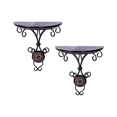 Desi Karigar Beautiful wood shelf And wrought iron Fancy wall bracket Pack of 2