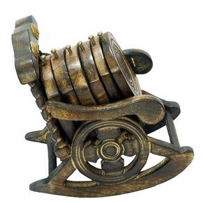 Desi Karigar Wooden Chair Coaster Set ( Black )