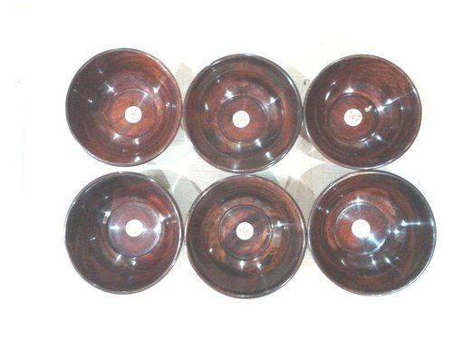 Desi Karigar Wooden Bowl Set of 6 & Free 6 Tea Spoons ( Brown, 4 inch )