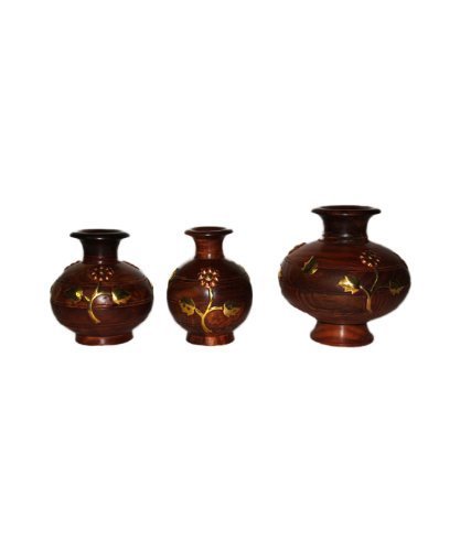 Desi Karigar Wooden Flower Pot Decorative Item Gift Home Decor House Kitchen Vase Showpiece