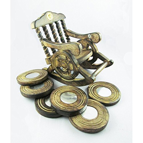 Desi Karigar Beautiful miniature rocking chair design wooden tea coffee coaster set