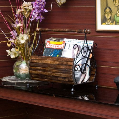 Desi Karigar Magazine Stand (Basker Strip) (Black) Home Decor Item