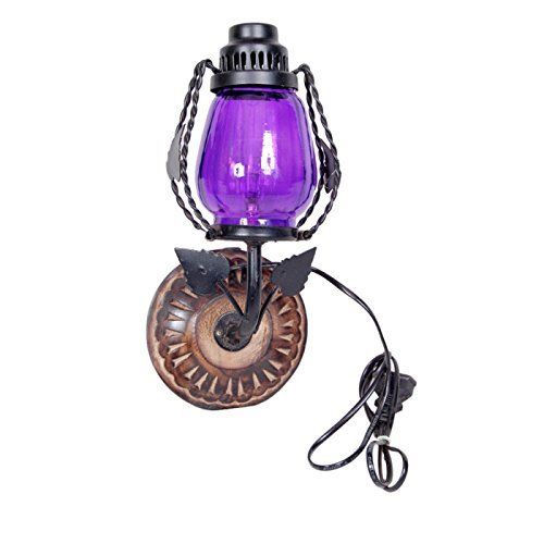 Desi Karigar Wooden And Iron Fancy Wall Hanging Electric Chimney Lamp Color Purple