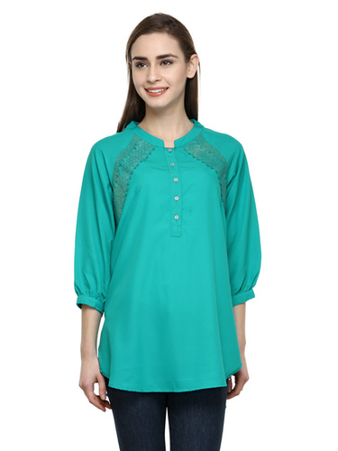 Ladies Wear - Fabric-Poly Crepe, Size L/XL, Color Blue, 3/4 Sleeve, Round Neck, Curved Hemline, Regular Fitting | Cool Dry, Quick Dry, Plain Design