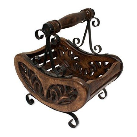 Desi Karigar Wooden & Iron Table Decor Magazine Holder/Rack Size (LxBxH-28x20x30) Cm