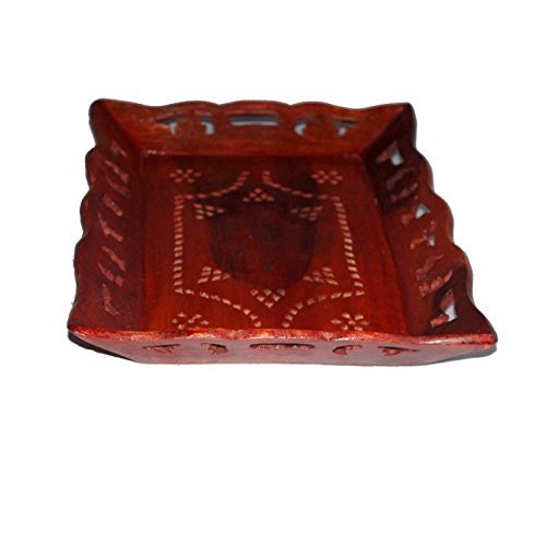 Desi Karigar Wooden Carved Serving Tray (Brown, 10 x 8 inch)