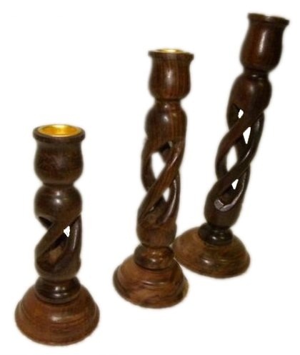 Desi Karigar Wooden Candle Stand ( Brown, 6,8,10 inch )