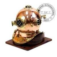Copper & Brass Diving helmet With Wooden Base