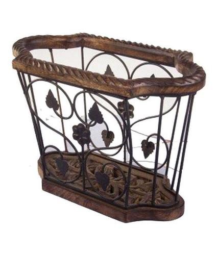 Desi Karigar Wood And Iron Magazine Holder ( Black 14X7X10 inch )