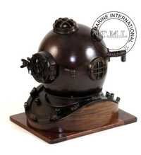Nautical Antique Mark V Diving Helmet With Wooden Base